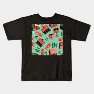 Jovielle Forest Birdhouses Tossed on Soft Green Kids T-Shirt